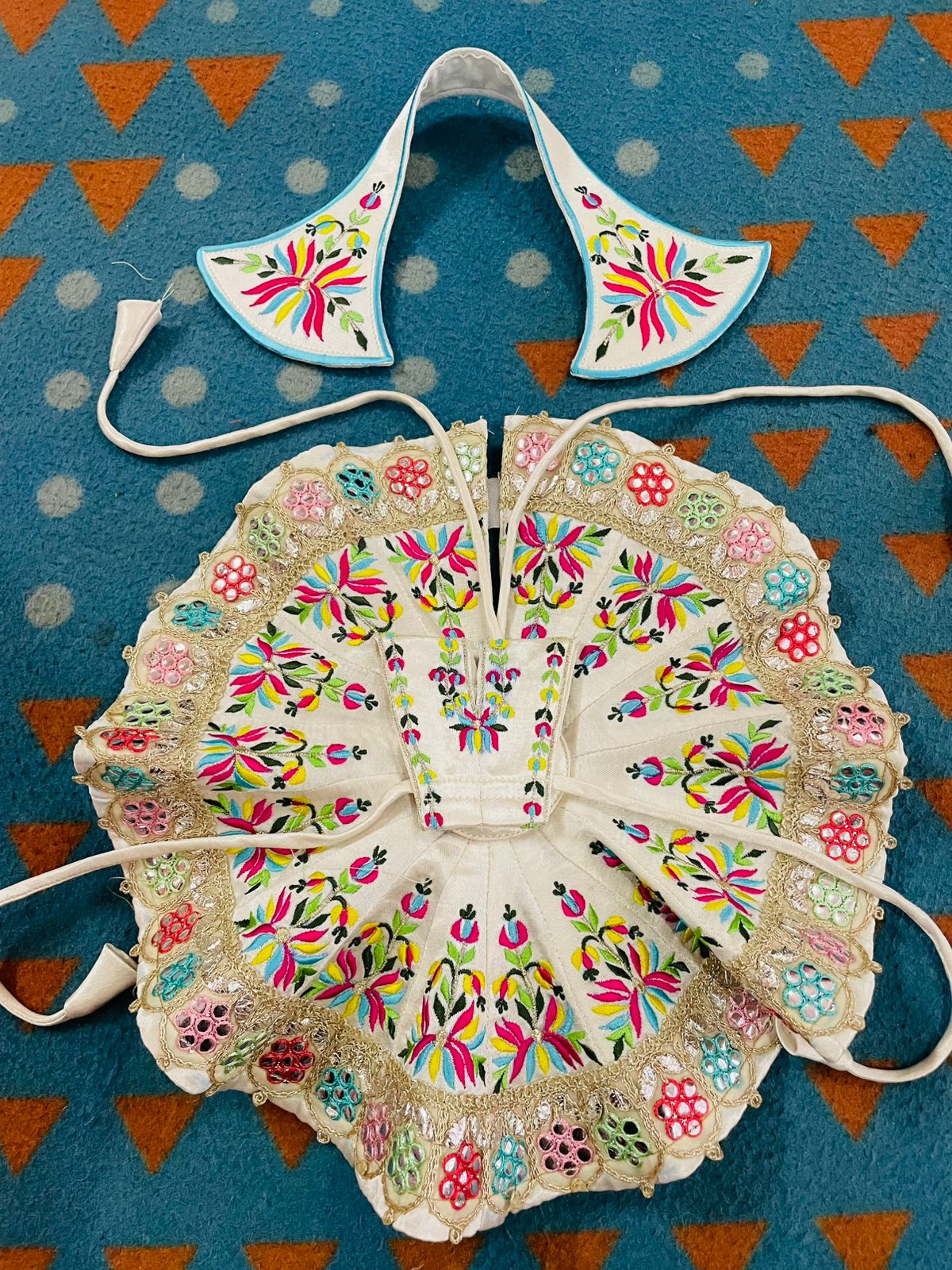  white Multi Color embroidery dress 